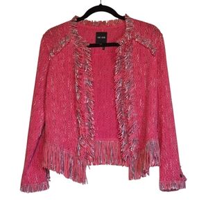 NIC+ZOE Vibrant Pink Cardigan with Silver Fringe